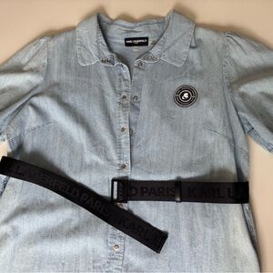 Karl Lagerfeld Light Blue Denim Shirt with Logo Patch